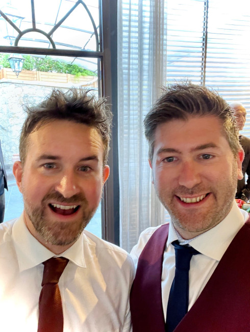 Jay and James, one of the grooms and best friends.