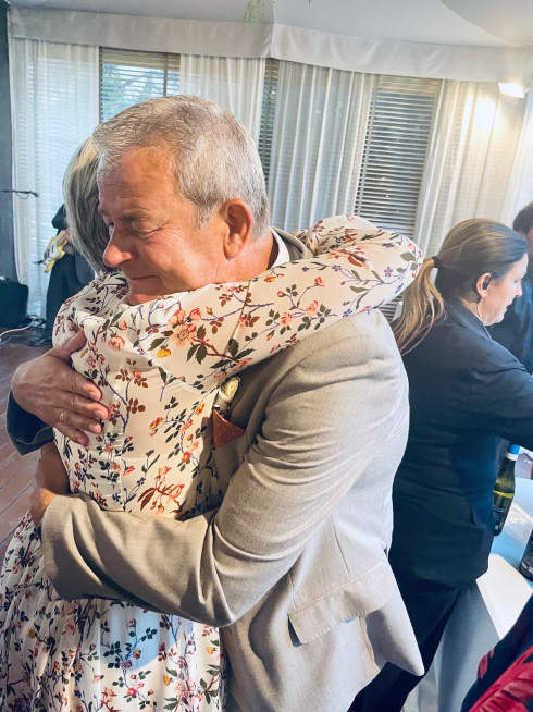 Leanne hugging Peter, Jay's dad.