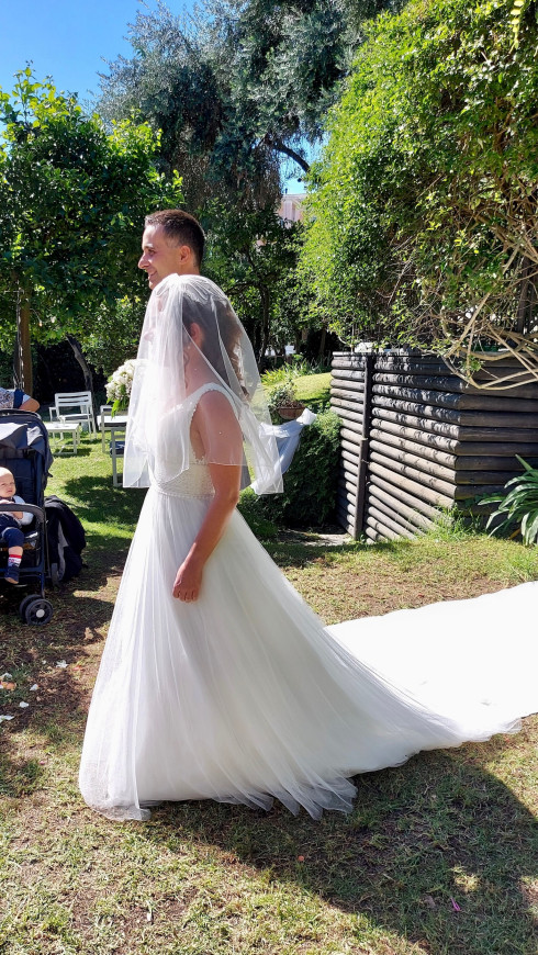Giulio walking Filly down the aisle.