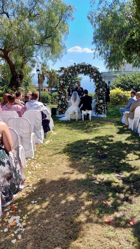 Filly and Jay at the wedding arch.