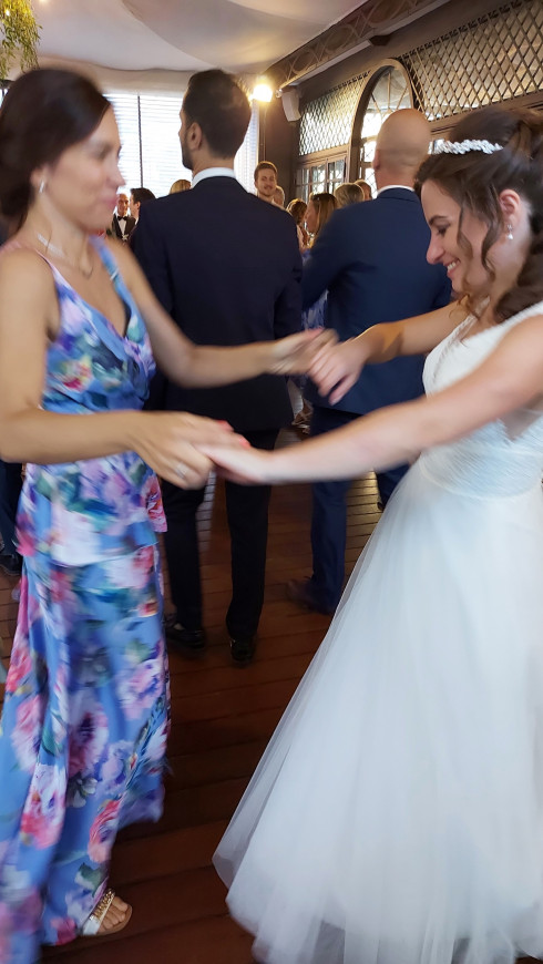A slightly blurred image of Daniella and Filly dancing.