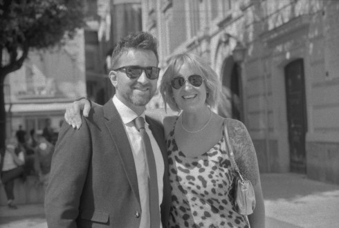 Jay with his sister outside the town hall in Marigliano.