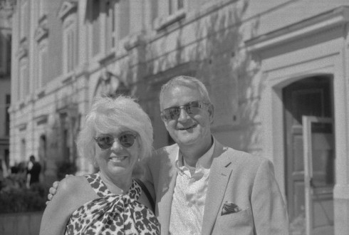 Vicky and Peter outside the town hall in Marigliano.