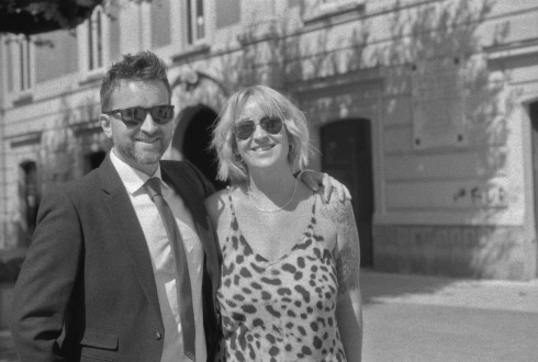 Jay with his sister outside the town hall in Marigliano.