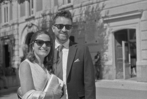 Jay with Filly outside the town hall in Marigliano.