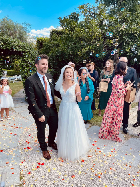 Jay and Filly with confetti and bubbles.